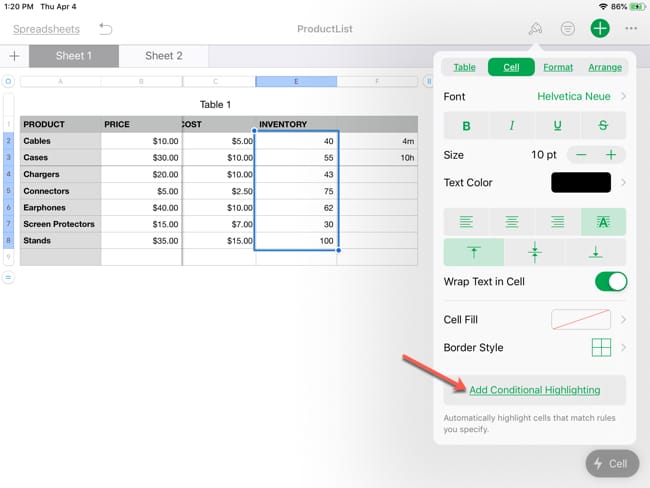 use conditional formatting for text in mac excel